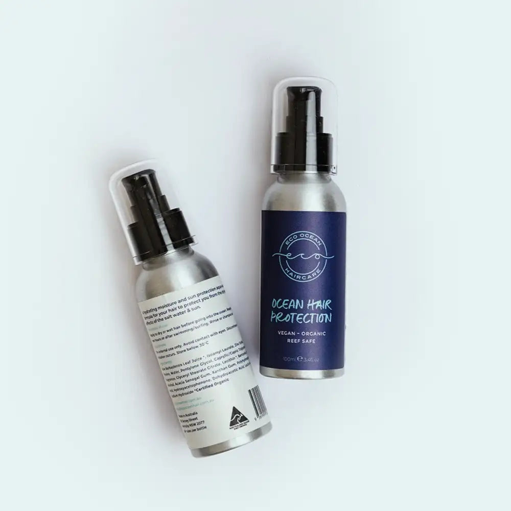 Bottle of Ocean Hair Protection by Eco Ocean Haircare, front and back