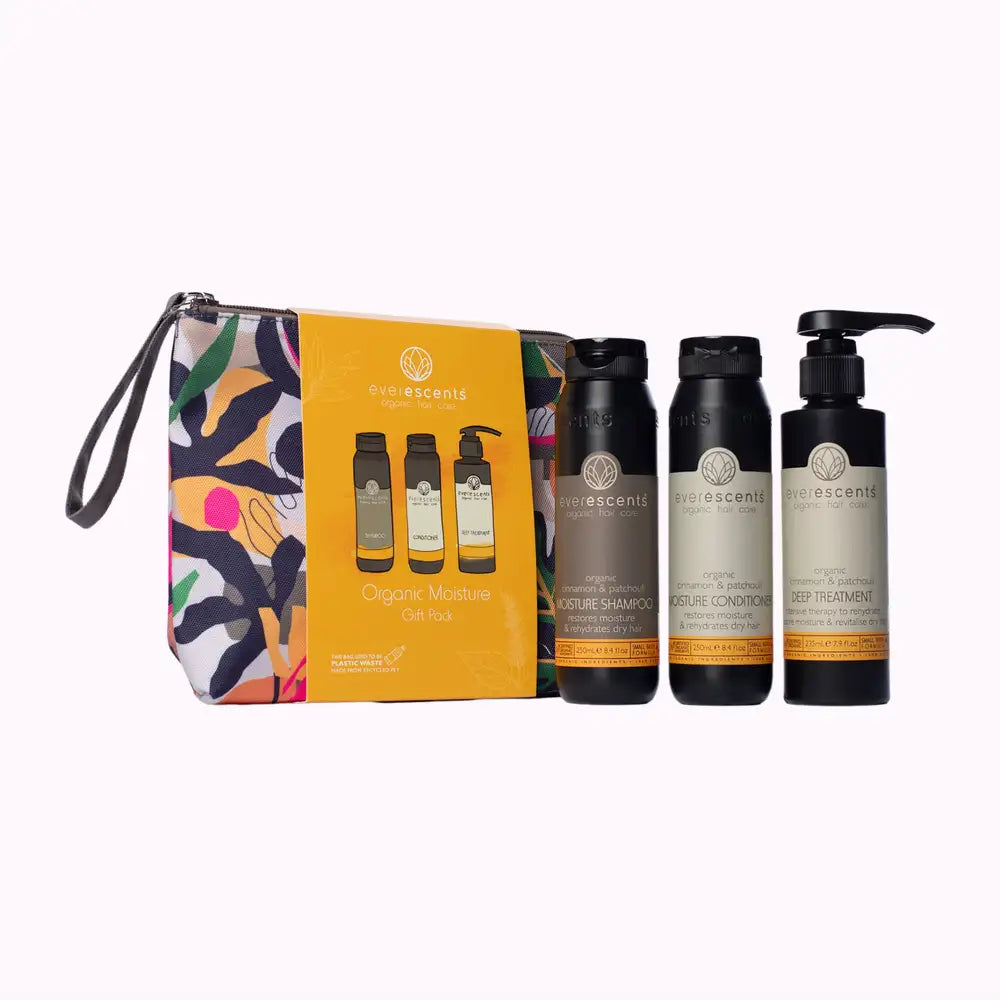 The Organic Moisture Gift Pack includes shampoo, conditioner and a deep treatment